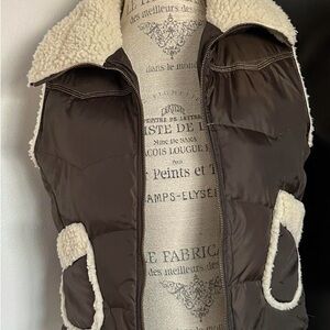 Guess Brown Puffer Vest with Cream Sherpa Lining